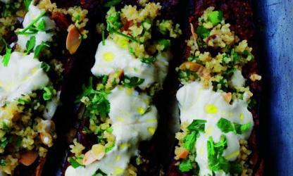 CHERMOULA AUBERGINE MET BULGUR & YOGHURT